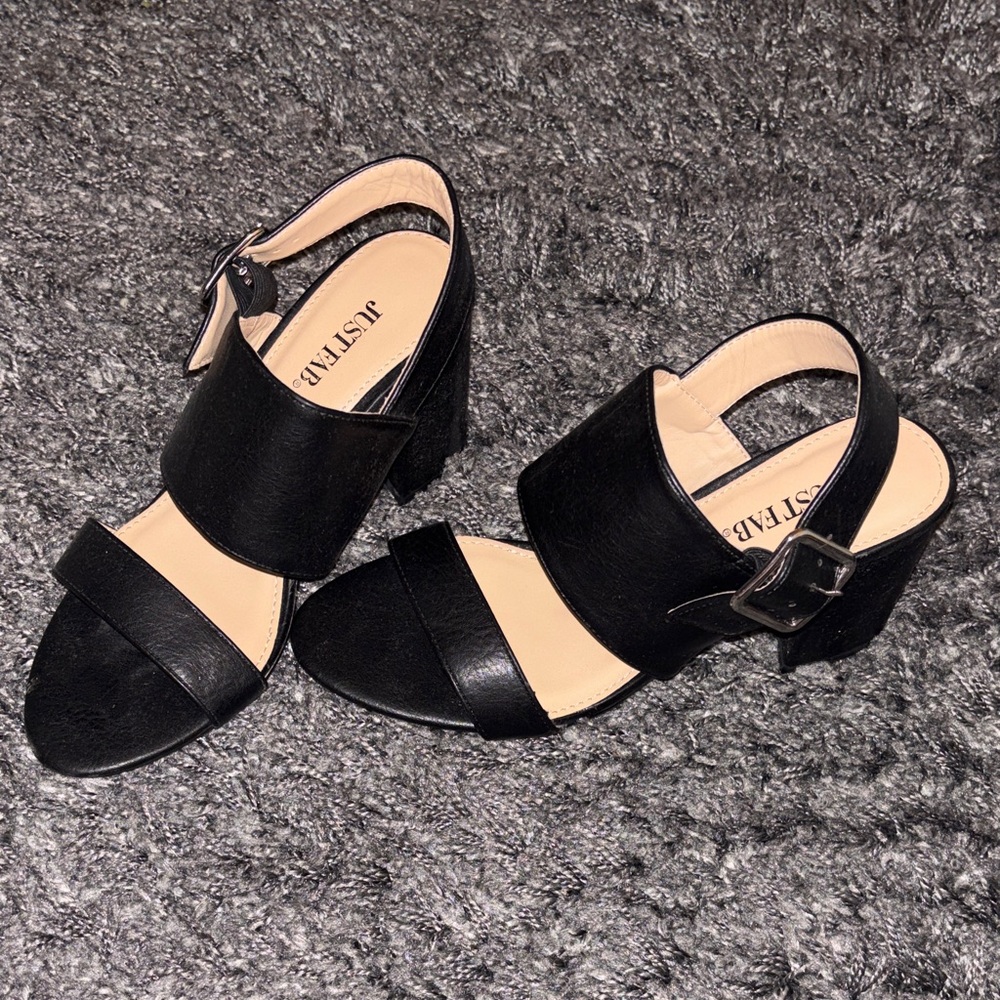 JustFab Black Slingback Block Heel Sandals